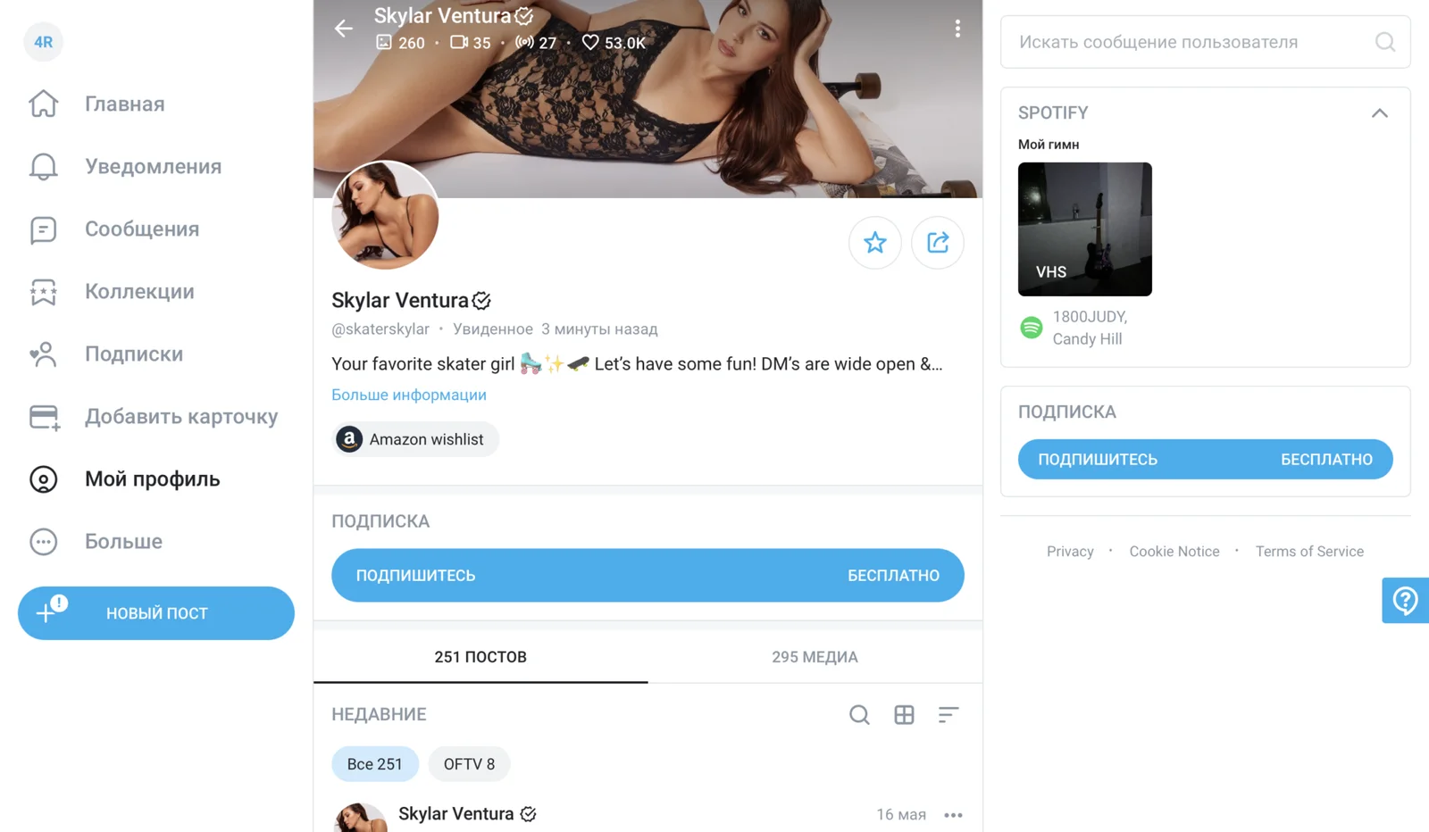 Скриншот 1 раздела "Мой профиль" на OnlyFans