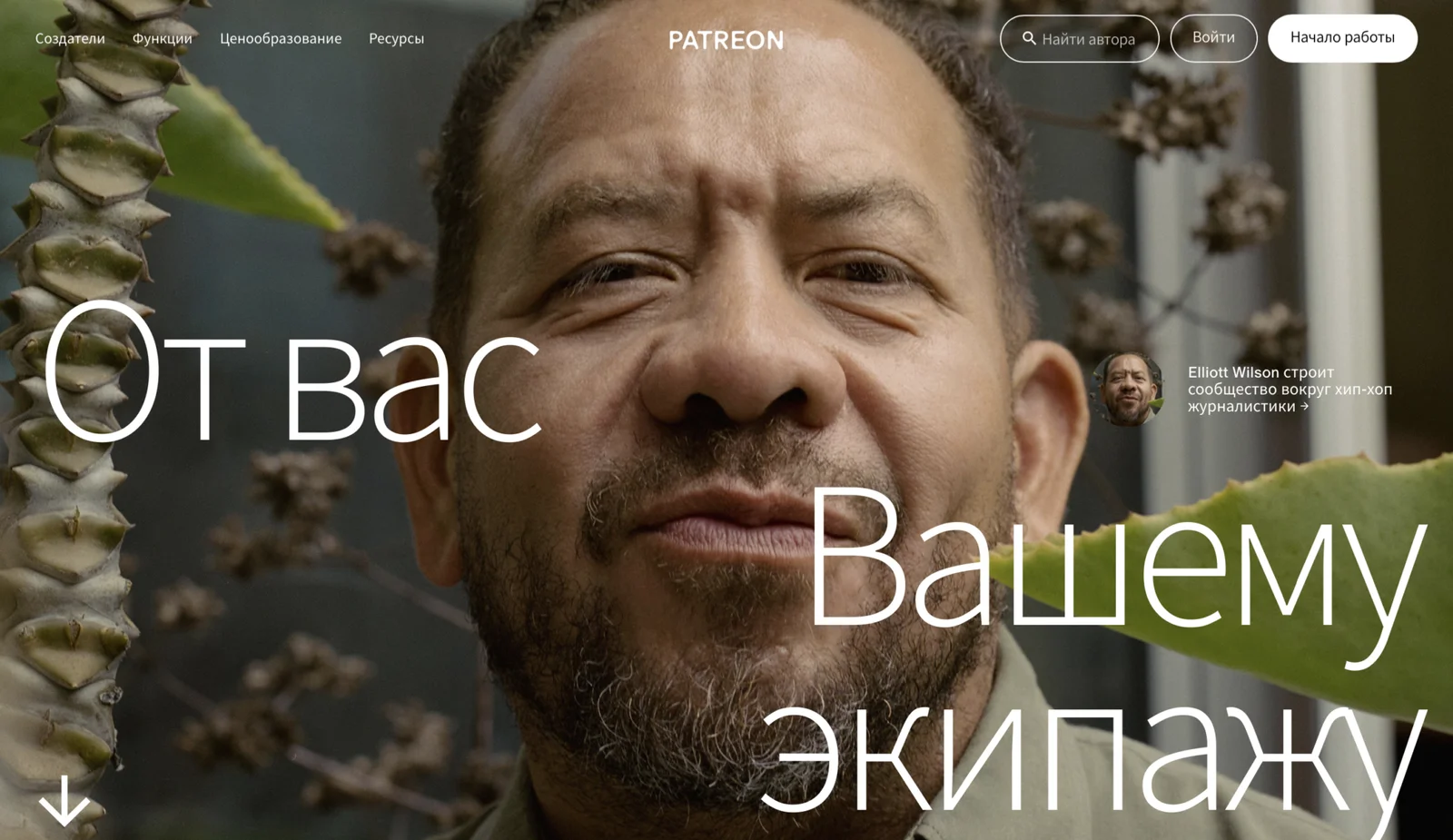 Скриншот главной страницы Patreon