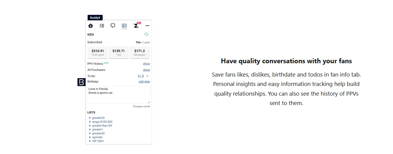 Иллюстрация 3 к материалу «Обзор и отзыв на BuddyX, CRM для OnlyFans через Chrome Расширение»
